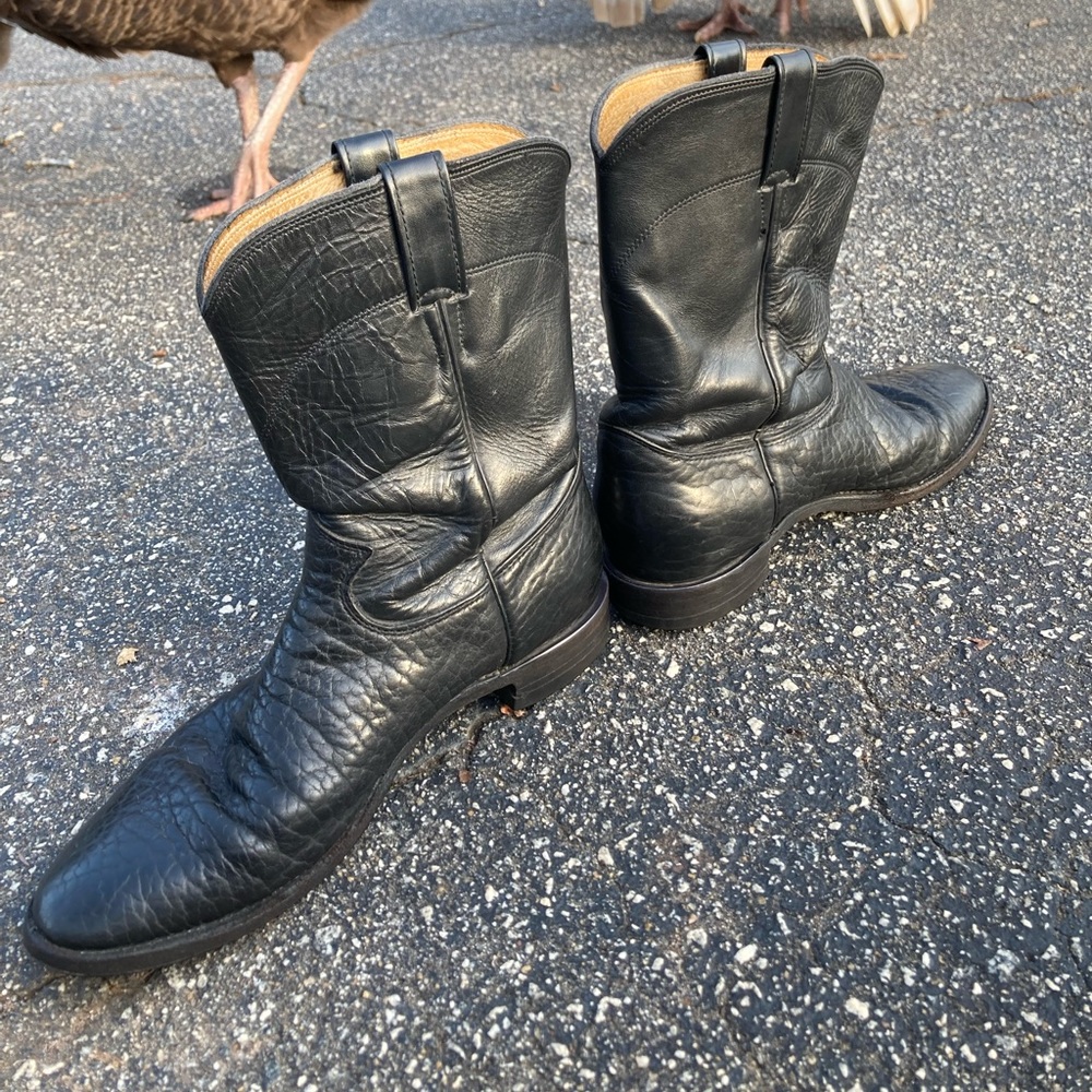 Vintage Justin boots bullhide cowboy boots exotic size 11A black western boots